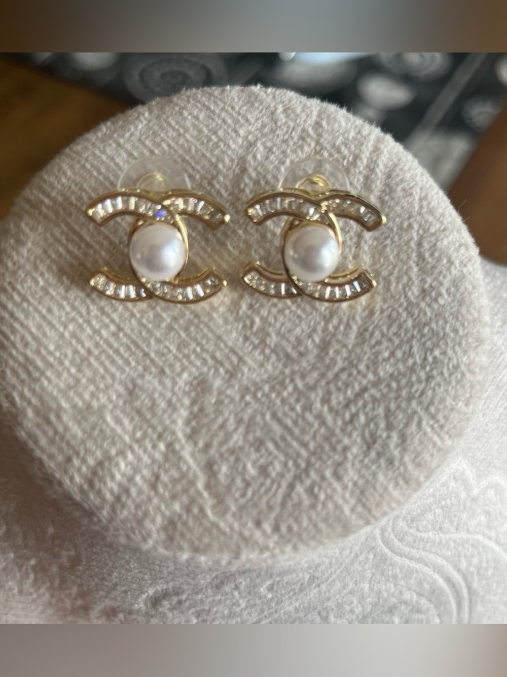 Gold-Tone Pearl Crystal Stud Earrings